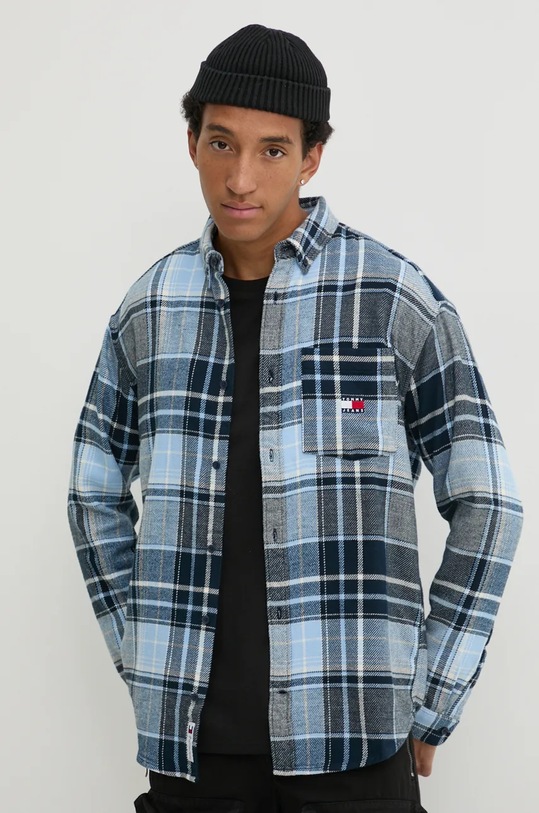 Бавовняна сорочка Tommy Jeans візерунок блакитний DM0DM20597