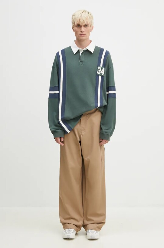 AMBUSH hanorac de bumbac Striped Rugby Shirt BMGC002F24JER0015245 verde