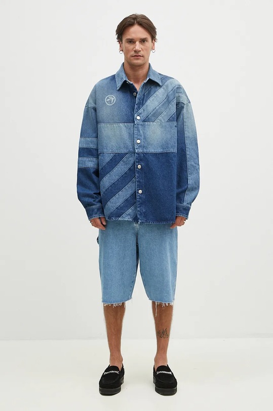 Košilová bunda AMBUSH Patchwork Denim Shirt Vintage BMYD003F24DEN0014400 modrá