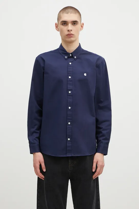 Бавовняна сорочка Carhartt WIP Longsleeve Madison Shirt гладкий темно-синій I023339.2E2XX