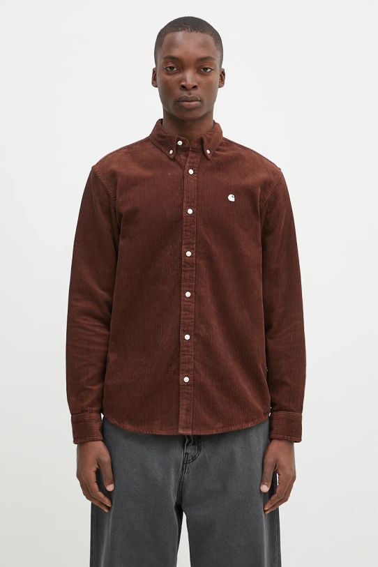 Carhartt WIP cotton shirt Longsleeve Madison Cord Shirt button-down brown I029958.2EFXX