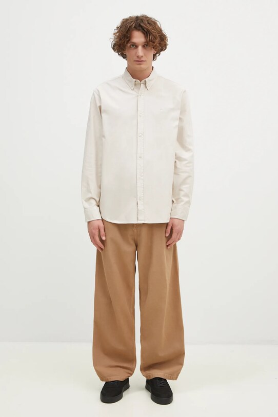 Bavlněná košile Carhartt WIP Longsleeve Bolton Shirt I030238.MOOGD béžová