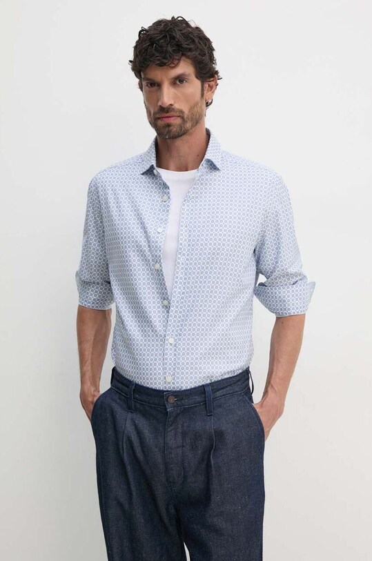 Бавовняна сорочка Hackett London довгий блакитний HM3010115