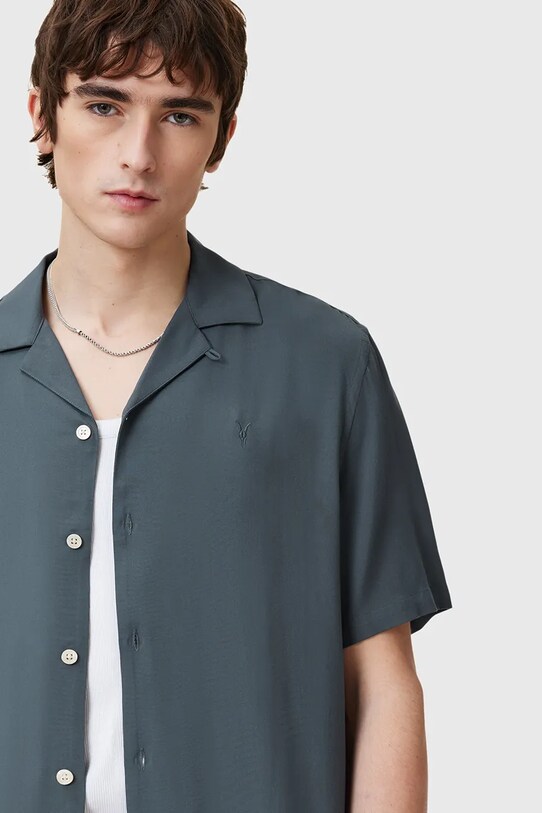 Košeľa AllSaints VENICE M159SB modrá SS25