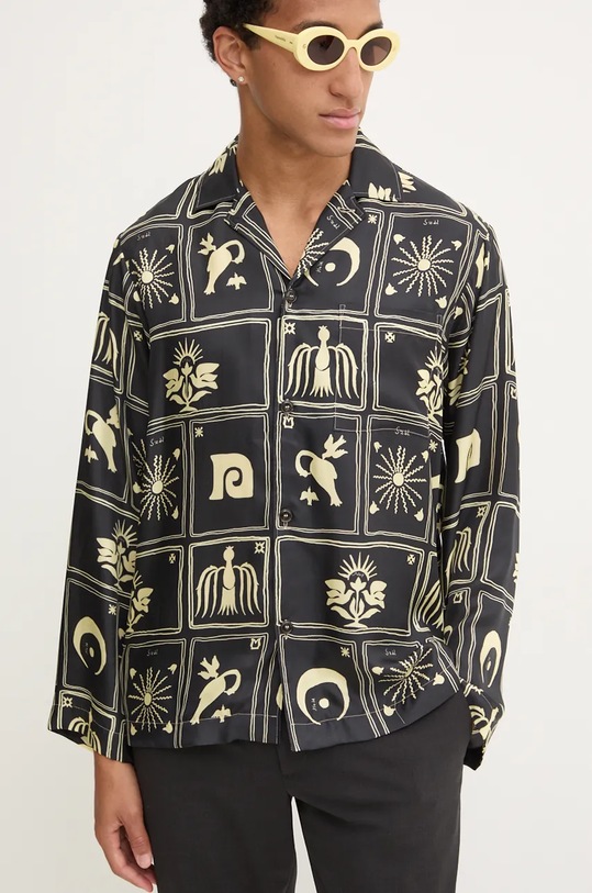 Nanushka camasa de matase JELMER lung negru NM24PFSH01499