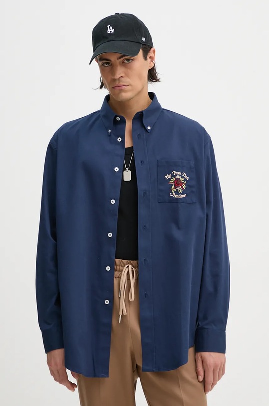 Abbigliamento Drôle de Monsieur camicia La Chemise Slogan Fleurs E.SH189.PL149.NY blu navy
