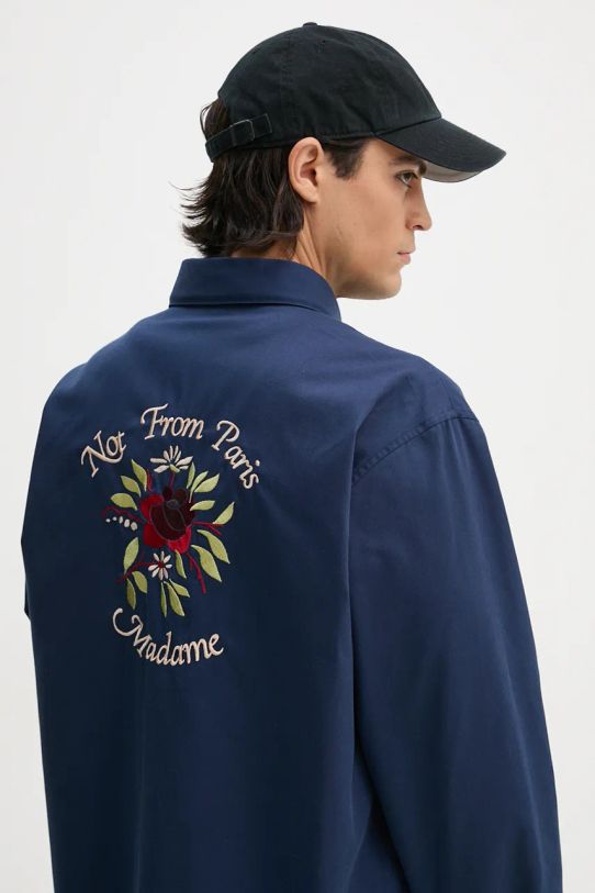 Πουκάμισο Drôle de Monsieur La Chemise Slogan Fleurs σκούρο μπλε E.SH189.PL149.NY