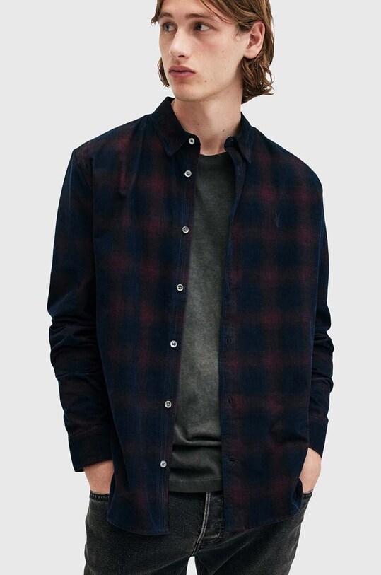AllSaints koszula bawełniana DAYBREAKER LS SHIRT M033SB granatowy AW24