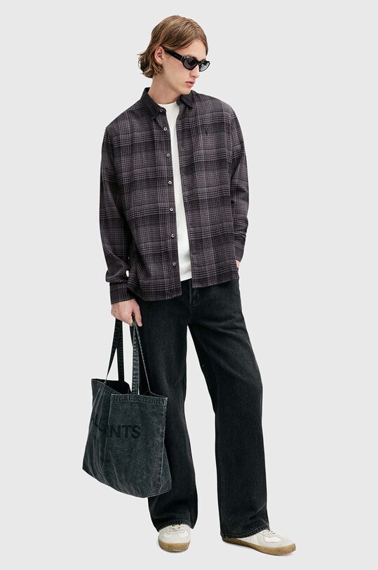 Хлопковая рубашка AllSaints SONIK LS SHIRT M037SB серый