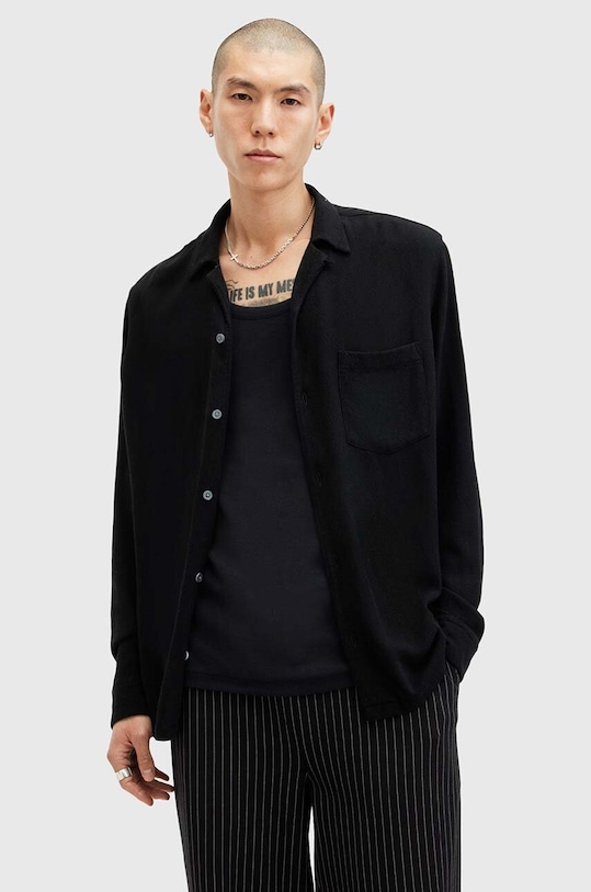 AllSaints camasa din amestec de in CUDI LS SHIRT lung negru M074SB