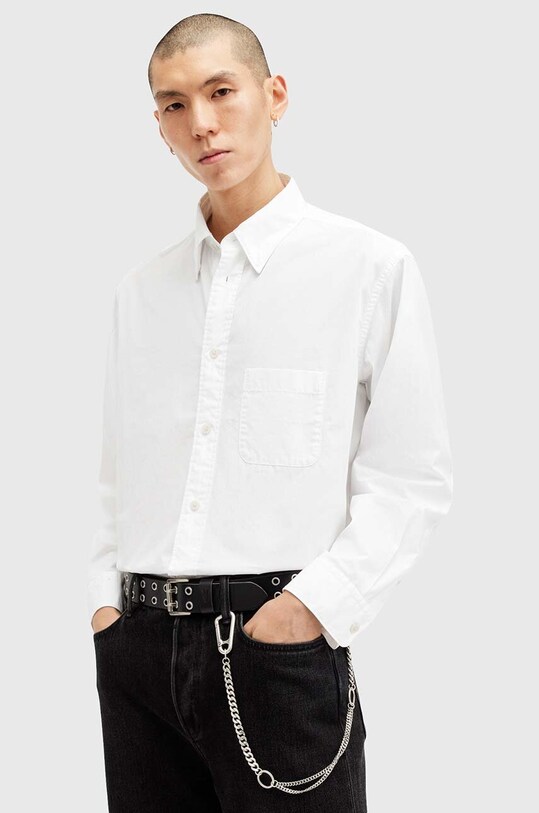 Βαμβακερό πουκάμισο AllSaints SUTTA LS SHIRT M097SB λευκό