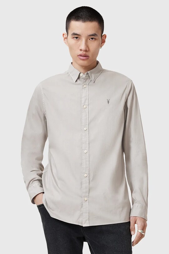 Хлопковая рубашка AllSaints HAWTHORNE LS SHIRT casual серый M150SB