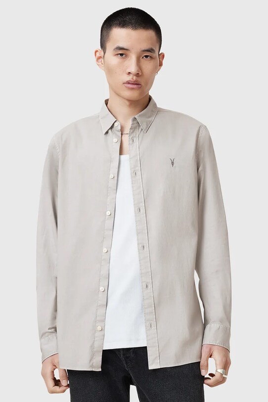 Хлопковая рубашка AllSaints HAWTHORNE LS SHIRT серый M150SB