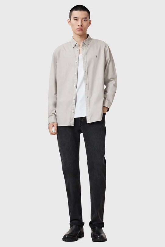 Хлопковая рубашка AllSaints HAWTHORNE LS SHIRT M150SB серый