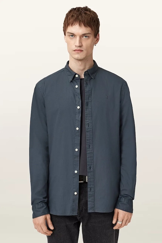 AllSaints cămașă din bumbac HAWTHORNE LS SHIRT albastru M150SB