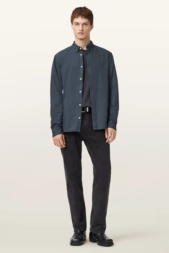 Βαμβακερό πουκάμισο AllSaints HAWTHORNE LS SHIRT M150SB μπλε