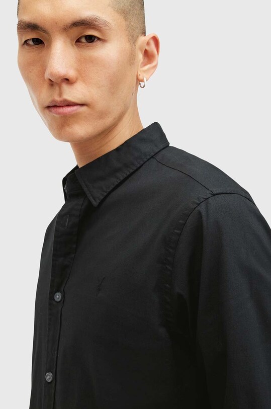AllSaints camasa din bumbac HAWTHORNE LS SHIRT M150SB negru SS25