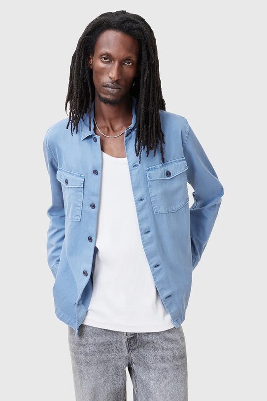 Bavlněná košile AllSaints SPOTTER LS SHIRT slim modrá M154SB