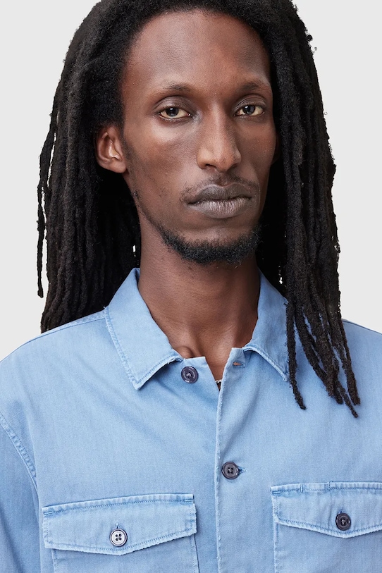 Бавовняна сорочка AllSaints SPOTTER LS SHIRT M154SB блакитний SS25
