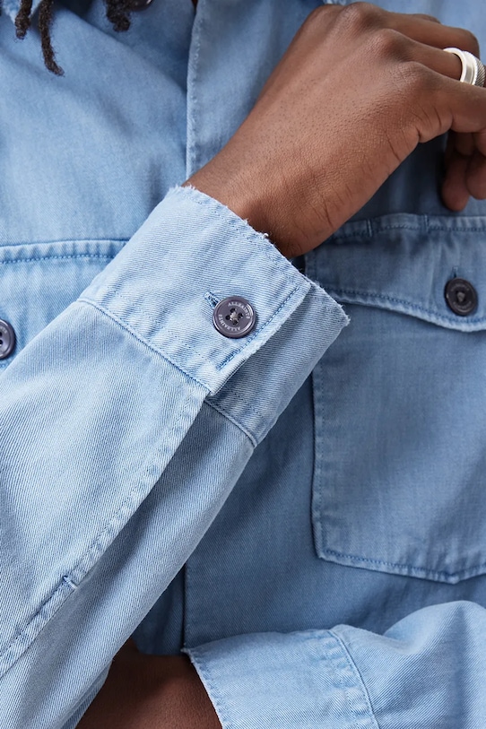 Одяг Бавовняна сорочка AllSaints SPOTTER LS SHIRT M154SB блакитний