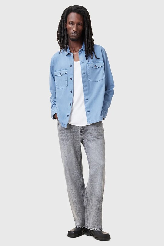 Bavlněná košile AllSaints SPOTTER LS SHIRT M154SB modrá