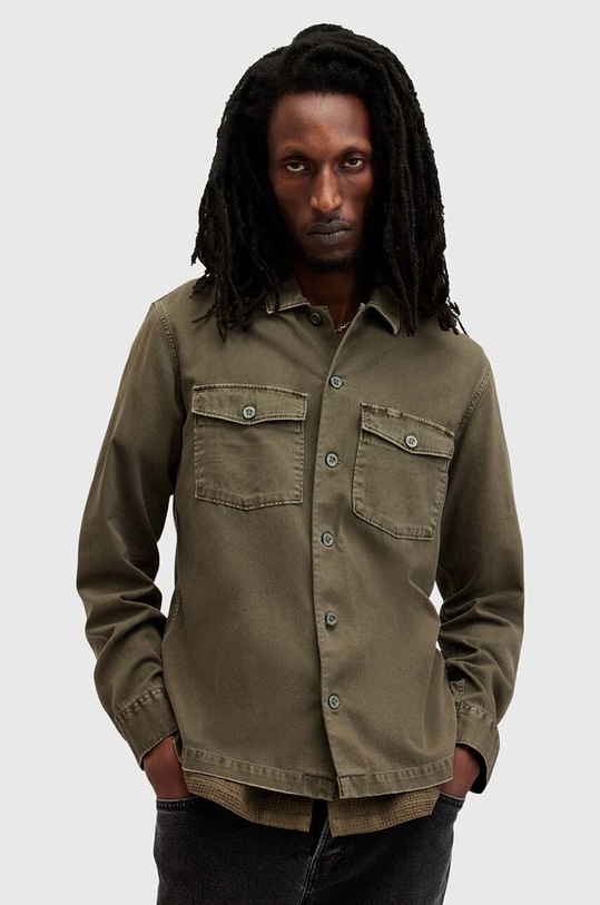 AllSaints camasa din bumbac SPOTTER LS SHIRT verde M154SB