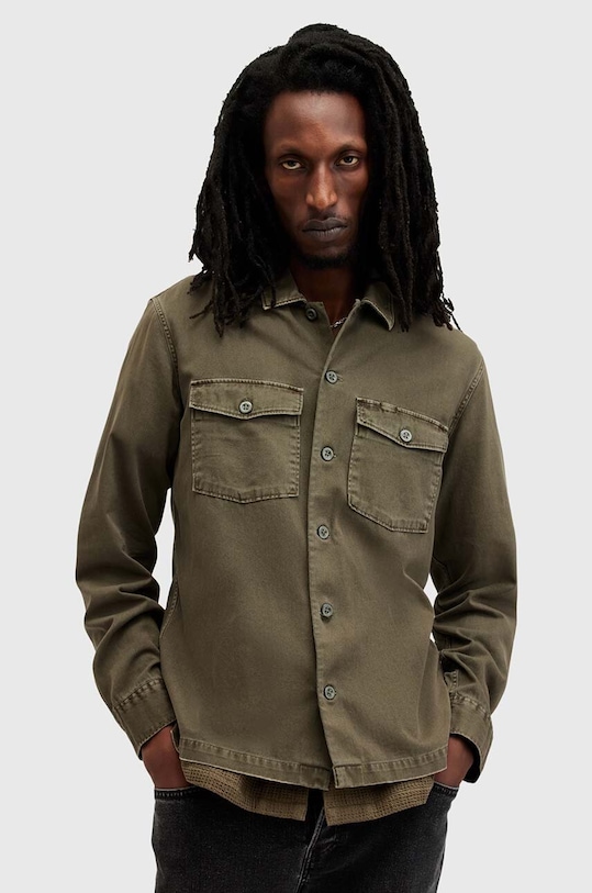 AllSaints camasa din bumbac SPOTTER LS SHIRT verde M154SB