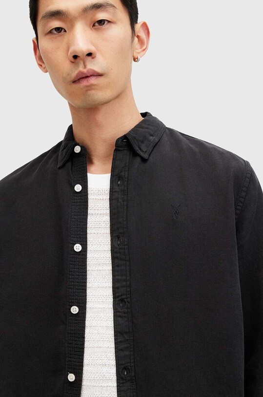 Сорочка з домішкою льону AllSaints LAGUNA LS SHIRT M160SB чорний AW24