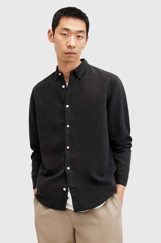 Сорочка з домішкою льону AllSaints LAGUNA LS SHIRT M160SB чорний