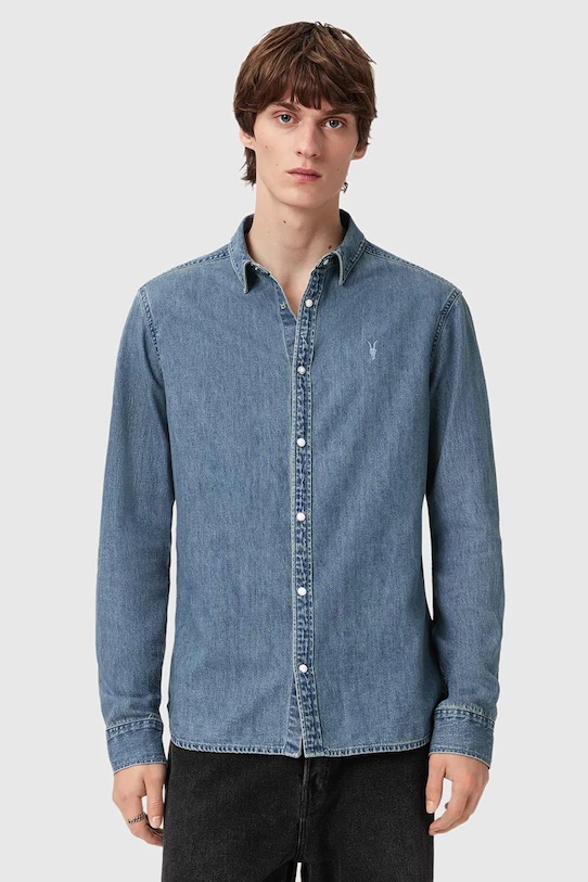 AllSaints koszula jeansowa GLEASON LS SHIRT wzorzyste niebieski M165SB