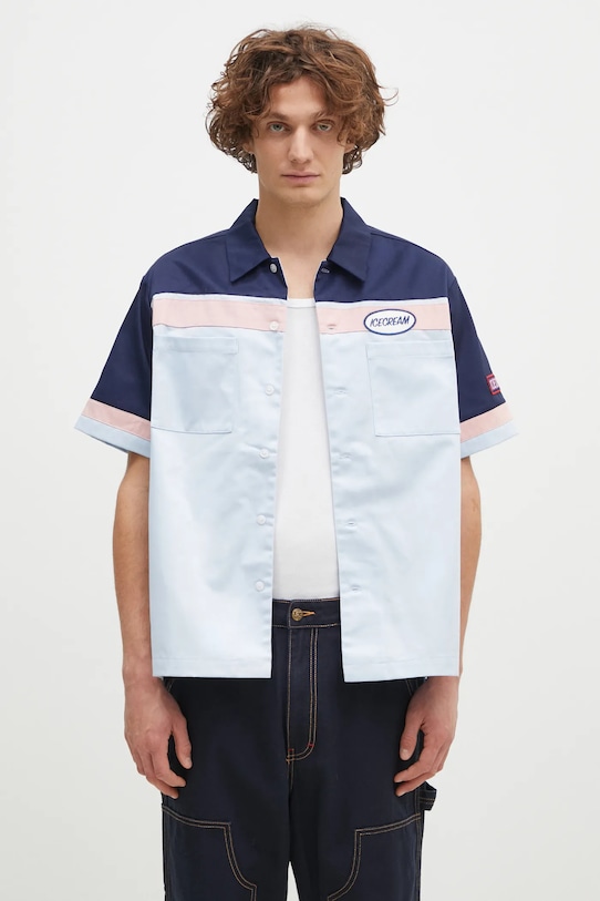 ICECREAM cămașă Diner Shirt cu modele albastru IC24317