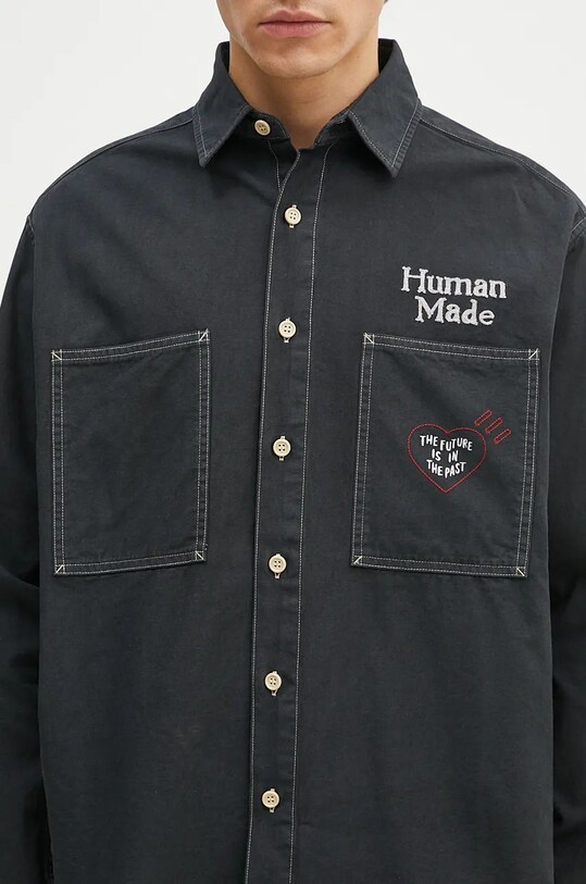 Human Made koszula bawełniana Stitch Work Shirt czarny HM28SH017