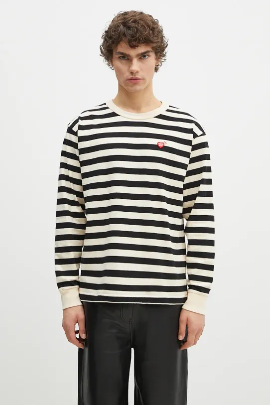 Bavlnené tričko s dlhým rukávom Human Made Striped Longsleeve regular béžová HM28CS039