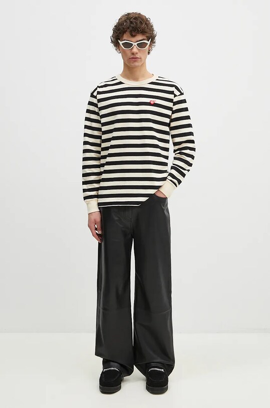 Pamučna majica dugih rukava Human Made Striped Longsleeve HM28CS039 bež