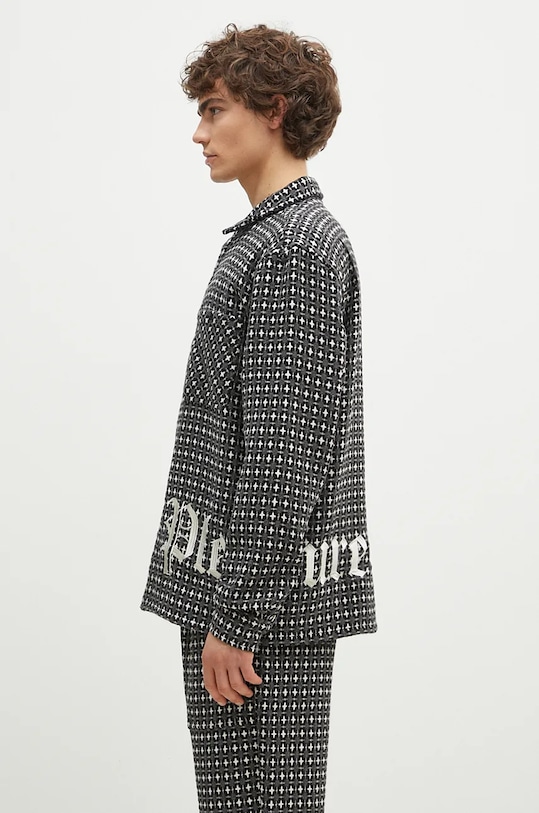 Košile s příměsí vlny PLEASURES Cross Work Shirt P24F036 šedá AW24