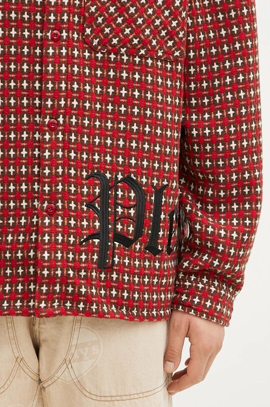 PLEASURES koszula z domieszką wełny Cross Work Shirt czerwony P24F036