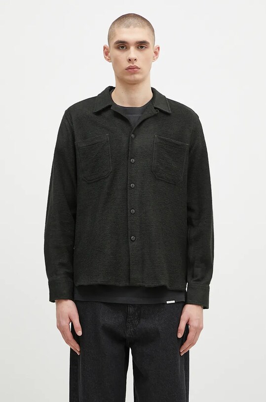 Universal Works cămașă din lână lung verde 31566.FOREST