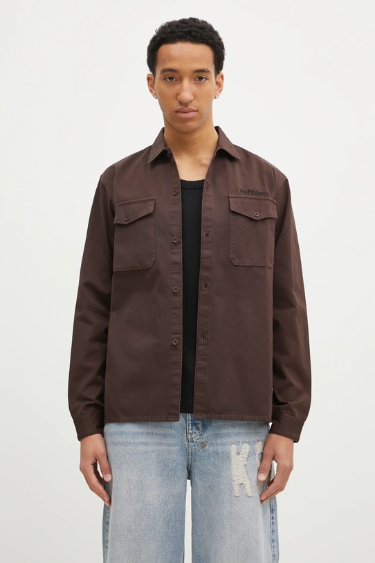 No Problemo koszula bawełniana Mini Problemo Longsleeve Work Shirt gładkie brązowy NP40115.02