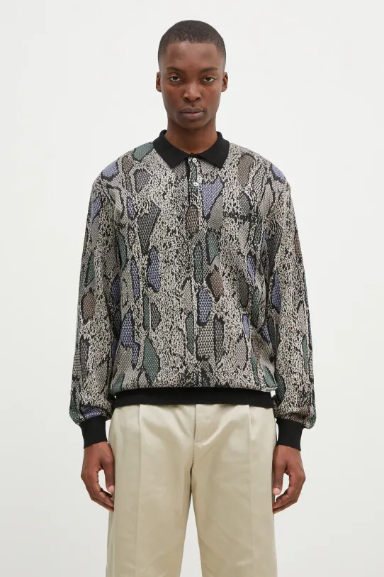 Ένα πουλόβερ σε μείγμα μεταξιού Wacko Maria Python Knit Polo Shirt εμπριμέ μπεζ 24FW.WMK.KN14
