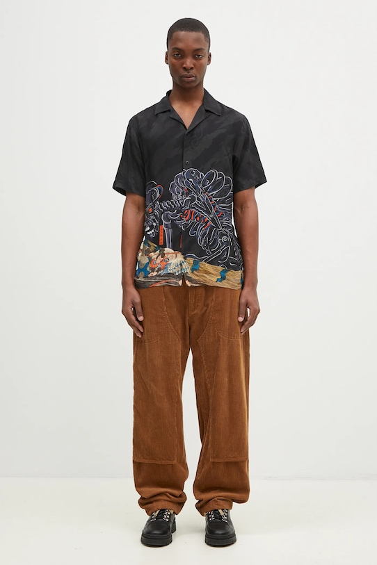 Maharishi ing Cyber Skeleton Camp Collar Shirt 1408.MULTI fekete