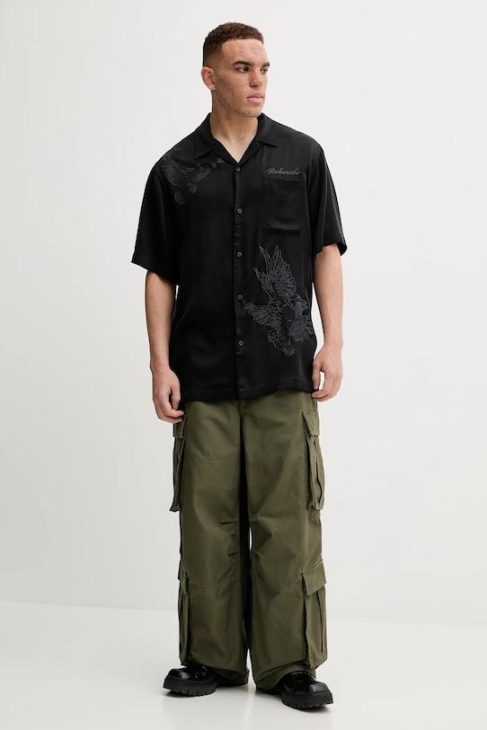 Maharishi cămașă Peace Dove Embroidered Shirt 5326.BLACK negru AW24
