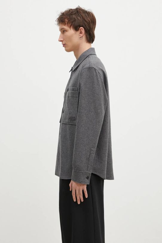 Maison Kitsuné camasa de lână Overshirt MM00401WT0032 gri AW24