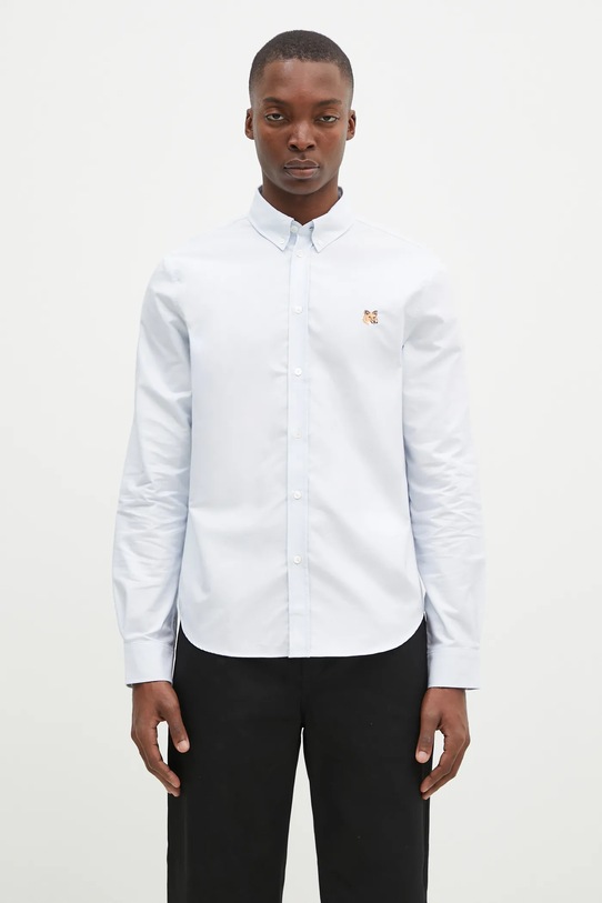 Βαμβακερό πουκάμισο Maison Kitsuné Mini Fox Head κανονικό μπλε MM00413WC5012