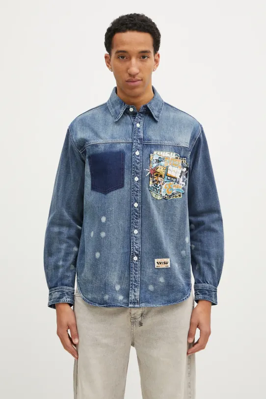 Evisu denim shirt “Virtual Vacation”Print all-over print navy 2EAHTM4DL8027