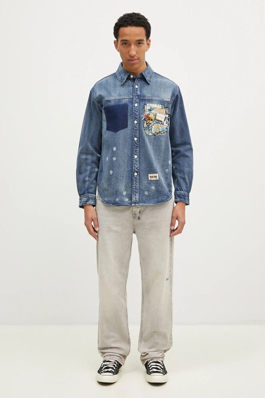 Джинсовая рубашка Evisu “Virtual Vacation”Print 2EAHTM4DL8027 тёмно-синий