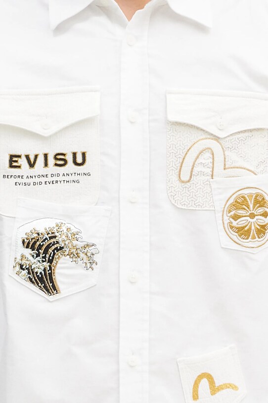 Pamučna košulja Evisu Evisu Logos & Wave Emb bijela 2EAHTM4SL7040