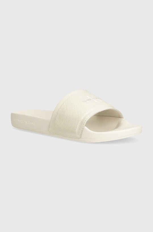Šľapky Calvin Klein Jeans SLIDE METALLIC IN MTR textilný béžová YW0YW01507