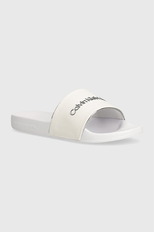 Calvin Klein Jeans papuci SLIDE INSTITUITIONAL MTR imitatie de piele alb YW0YW01508