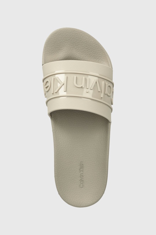 Calvin Klein klapki SLIDE TPU SAFFIANO beżowy HW0HW02107