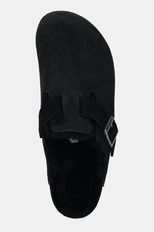 Birkenstock papuci din piele Boston Corduroy Shearling negru 1028400